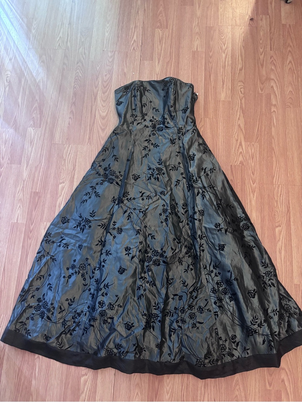 Night Way Collections Black Strapless Floral Ball Gown